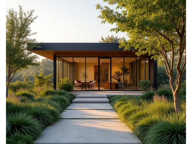 Exterior view of Veridian Bloom's office in Austin with natural light and lush greenery, providing a welcoming atmosphere.