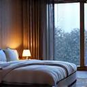 Serene bedroom with soft lighting, symbolizing restorative sleep