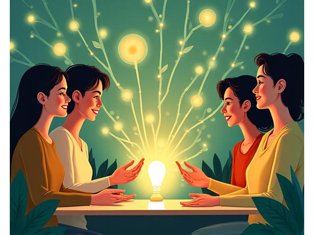 Diverse group of adults engaged in respectful discussion in an online community setting, symbolizing positive interaction.