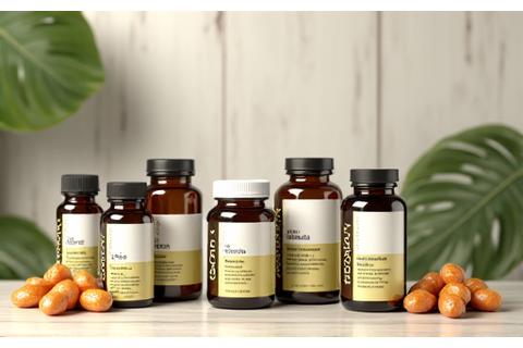 Assortment of high-quality dietary supplements and vitamin bottles, artfully arranged on a clean, modern surface.